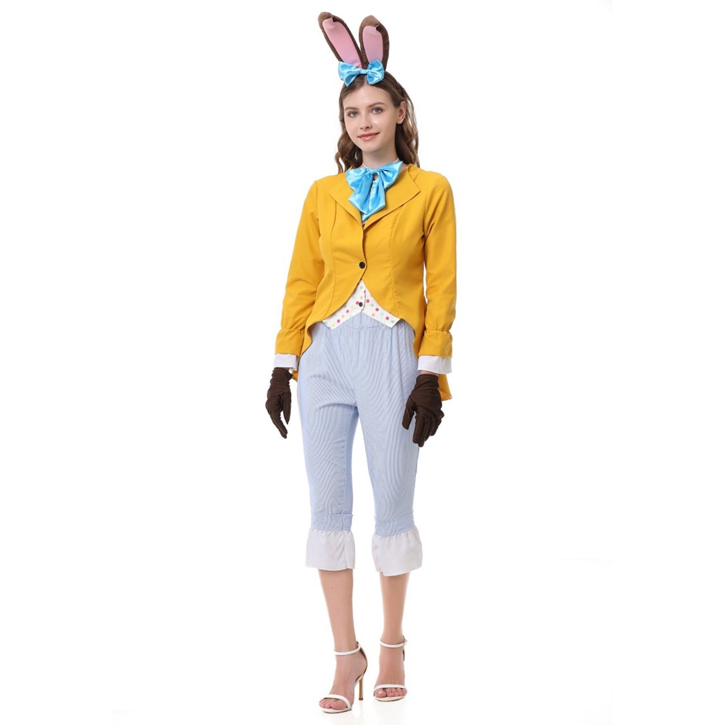 URSOFINE Women's Bunny Gentleman Costume Set, Yellow Jacket Outfit with Bunny Ears for Halloween Fancy Dress Party