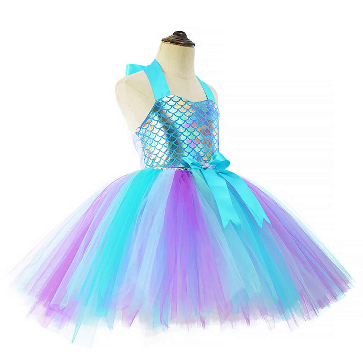 KAWELL Mermaid Tutu Dress Birthday Party Halloween Princess Costume with Headband (Purple)
