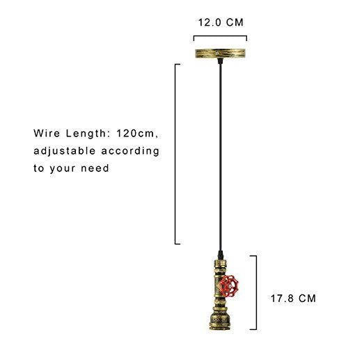 Kawell Vintage Pendant Light Fixtures Industrial Retro Ceiling Chandelier Creative Water Pipe Hanging Light Fixtures Art Deco Iron E26 60W Max for Bedroom Cafe Bar Restaurant Kitchen, Bronze Color