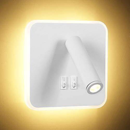 Kawell Modern Wall Light Fixtures 8W Adjustable Bedside Wall Sconce Bedroom Decor Wall Lamp for Reading Room Living Room Library Warm White 3000K