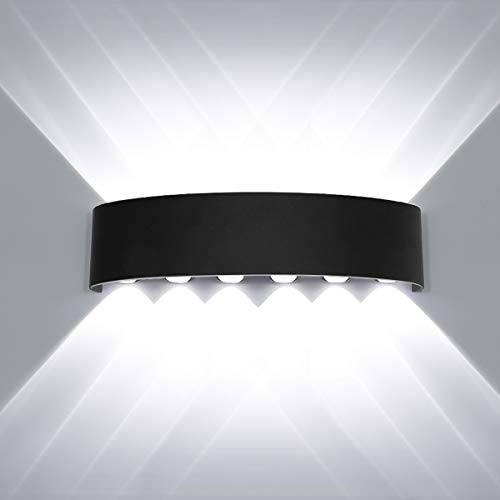 Kawell 12W Waterproof Modern Wall Light LED Wall Lamp Aluminum LED Wall Sconce Up Down Indoor Outdoor for Bedroom Bathroom Hallway Porch Corridor Hotel Doorway Garden Pathway, Black 6000K