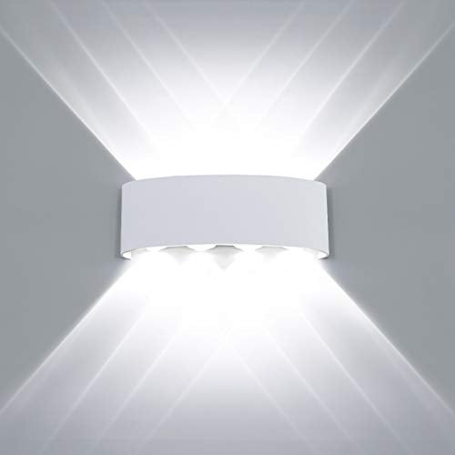 Kawell 8W Waterproof Modern Wall Light LED Wall Lamp Aluminum LED Wall Sconce Up Down Indoor Outdoor for Bathroom Bedroom Hallway Porch Corridor Hotel Doorway Garden Pathway, White 6000K