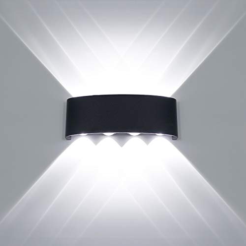 Kawell 8W Waterproof Modern Wall Light LED Wall Lamp Aluminum LED Wall Sconce Up Down Indoor Outdoor for Bathroom Bedroom Hallway Porch Corridor Hotel Doorway Garden Pathway, Black 6000K