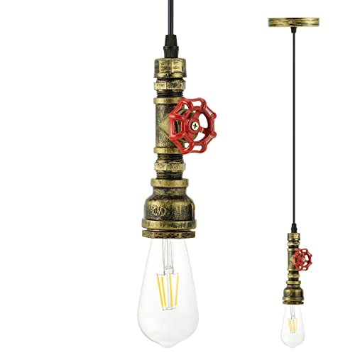 Kawell Vintage Pendant Light Fixtures Industrial Retro Ceiling Chandelier Creative Water Pipe Hanging Light Fixtures Art Deco Iron E26 60W Max for Bedroom Cafe Bar Restaurant Kitchen, Bronze Color