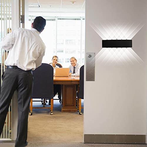 Kawell 12W Waterproof Modern Wall Light LED Wall Lamp Aluminum LED Wall Sconce Up Down Indoor Outdoor for Bedroom Bathroom Hallway Porch Corridor Hotel Doorway Garden Pathway, Black 6000K