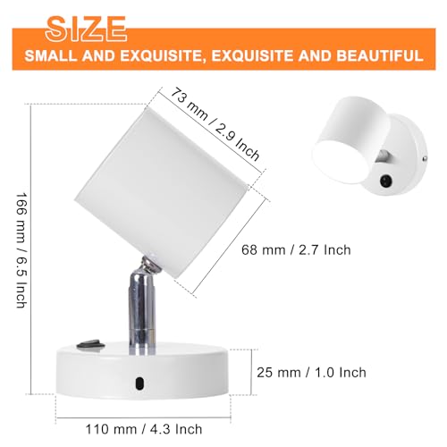 Kawell Indoor LED Wall Light with Switch Modern LED Wall Sconce Rotatable Hardwired LED Wall Lamp Nordic Style for Bedside Study Child Room, White(6000K)