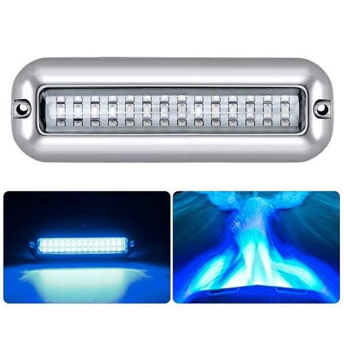 Kawell 42 LED Boat Lights Waterproof IP68 Stainless Steel Underwater Pontoon Marine Light Stern Boat Navigation Lights Drain Fish Boat Transom Lights(Blue)