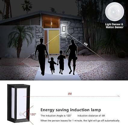 Kawell Motion Sensor LED Wall Light Outdoor Waterproof LED Wall Socnce Dusk to Dawn Exterior LED Wall Lamp 18W Hardwired for Patio Porch Courtyard Garage, Cold White