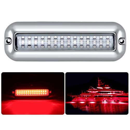Kawell 42 LED Boat Lights Waterproof IP68 Stainless Steel Underwater Pontoon Marine Light Stern Boat Navigation Lights Drain Fish Boat Transom Lights(Red)