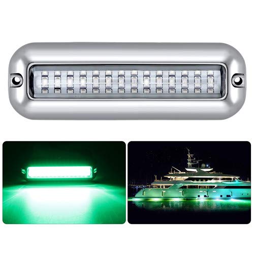 Kawell 42 LED Boat Lights Waterproof IP68 Stainless Steel Underwater Pontoon Marine Light Stern Boat Navigation Lights Drain Fish Boat Transom Lights(Green)