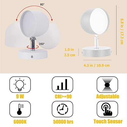 Kawell Touch Sensitive LED Wall Sconces Stepless Dimming LED Wall Light 350°Rotate LED Wall Lamp Modern Reading LED Wall Light Sconce Indoor for Bedroom Living Room Beside Stairs, Cold White