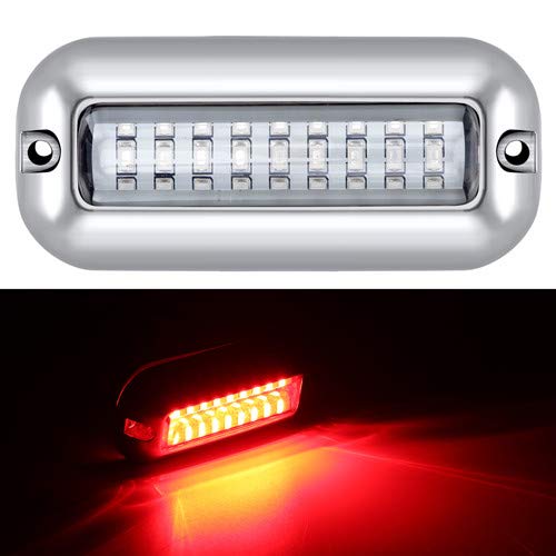 Kawell 27 LED LED Underwater Boat Yacht Lights Waterproof IP68 SUS316 Stainless Steel Pontoon Marine Transom Lights for Swiming Driving Fishing Red