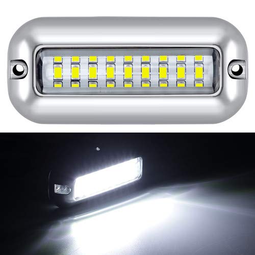 Kawell 27 LED LED Underwater Boat Yacht Lights Waterproof IP68 SUS316 Stainless Steel Pontoon Marine Transom Lights for Swiming Driving Fishing White