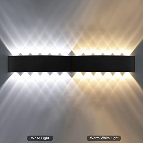 Kawell 12W Waterproof Modern Wall Light LED Wall Lamp Aluminum LED Wall Sconce Up Down Indoor Outdoor for Bedroom Bathroom Hallway Porch Corridor Hotel Doorway Garden Pathway, Black 6000K