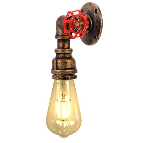 Kawell Vintage Wall Light Fixtures Industrial Retro Wall Sconce Light Creative Water Pipe Wall Lamp Iron Art Single E26 60W Max for Bedroom Kitchen Restaurant Loft Cafe Bar Hallway, Gold