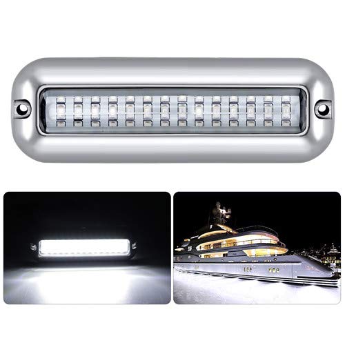 Kawell 42 LED Boat Lights Waterproof IP68 Stainless Steel Underwater Pontoon Marine Light Stern Boat Navigation Lights Drain Fish Boat Transom Lights(White)