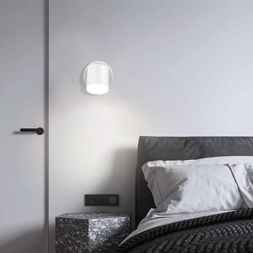 Kawell Indoor LED Wall Light with Switch Modern LED Wall Sconce Rotatable Hardwired LED Wall Lamp Nordic Style for Bedside Study Child Room, White(6000K)