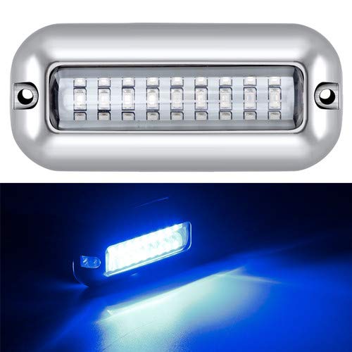 Kawell 27 LED LED Underwater Boat Yacht Lights Waterproof IP68 SUS316 Stainless Steel Pontoon Marine Transom Lights for Swiming Driving Fishing Blue