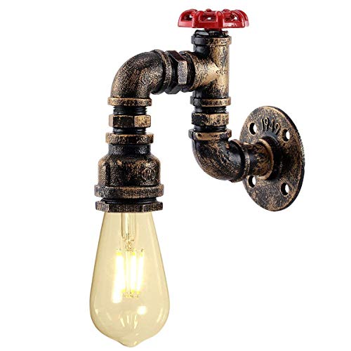 Kawell Vintage Wall Light Fixtures Industrial Retro Wall Sconce Light Creative Water Pipe Wall Lamp Iron Art E26 60W Max for Bedroom Kitchen Restaurant Loft Cafe Bar Hallway