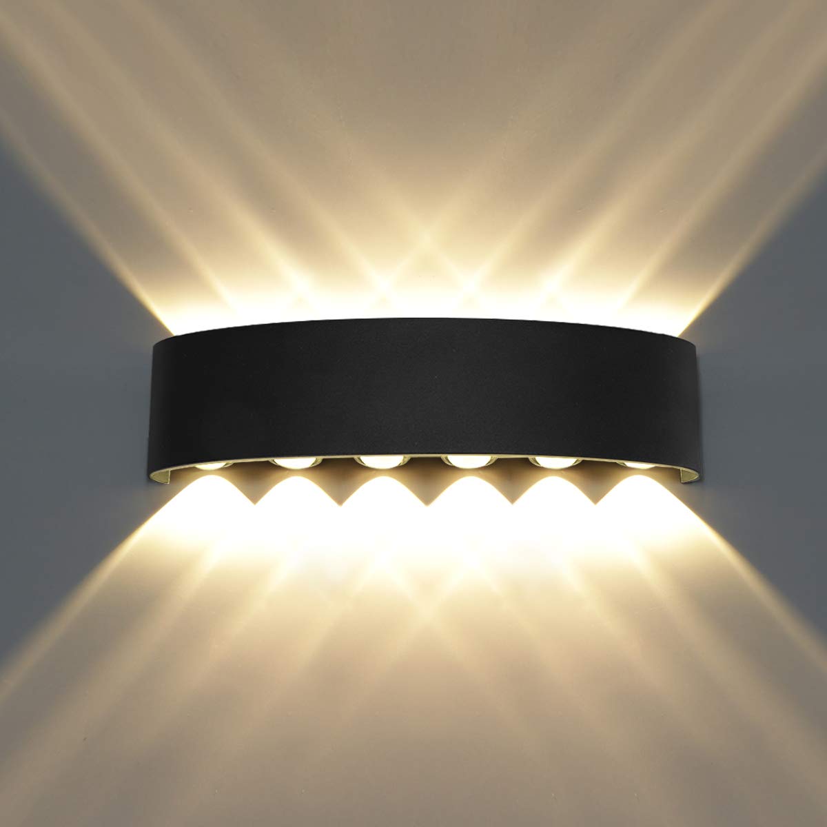 Kawell 12W Waterproof Modern Wall Light LED Wall Lamp Aluminum LED Wall Sconce Up Down Indoor Outdoor for Bedroom Bathroom Hallway Porch Corridor Hotel Doorway Garden Pathway, Black 3000K