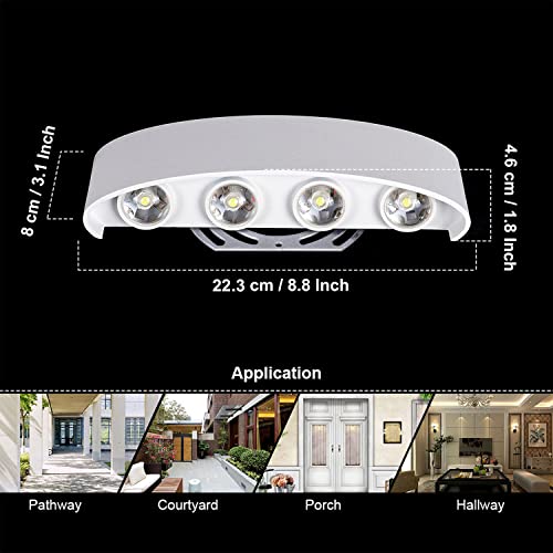 Kawell 8W Waterproof Modern Wall Light LED Wall Lamp Aluminum LED Wall Sconce Up Down Indoor Outdoor for Bathroom Bedroom Hallway Porch Corridor Hotel Doorway Garden Pathway, White 6000K