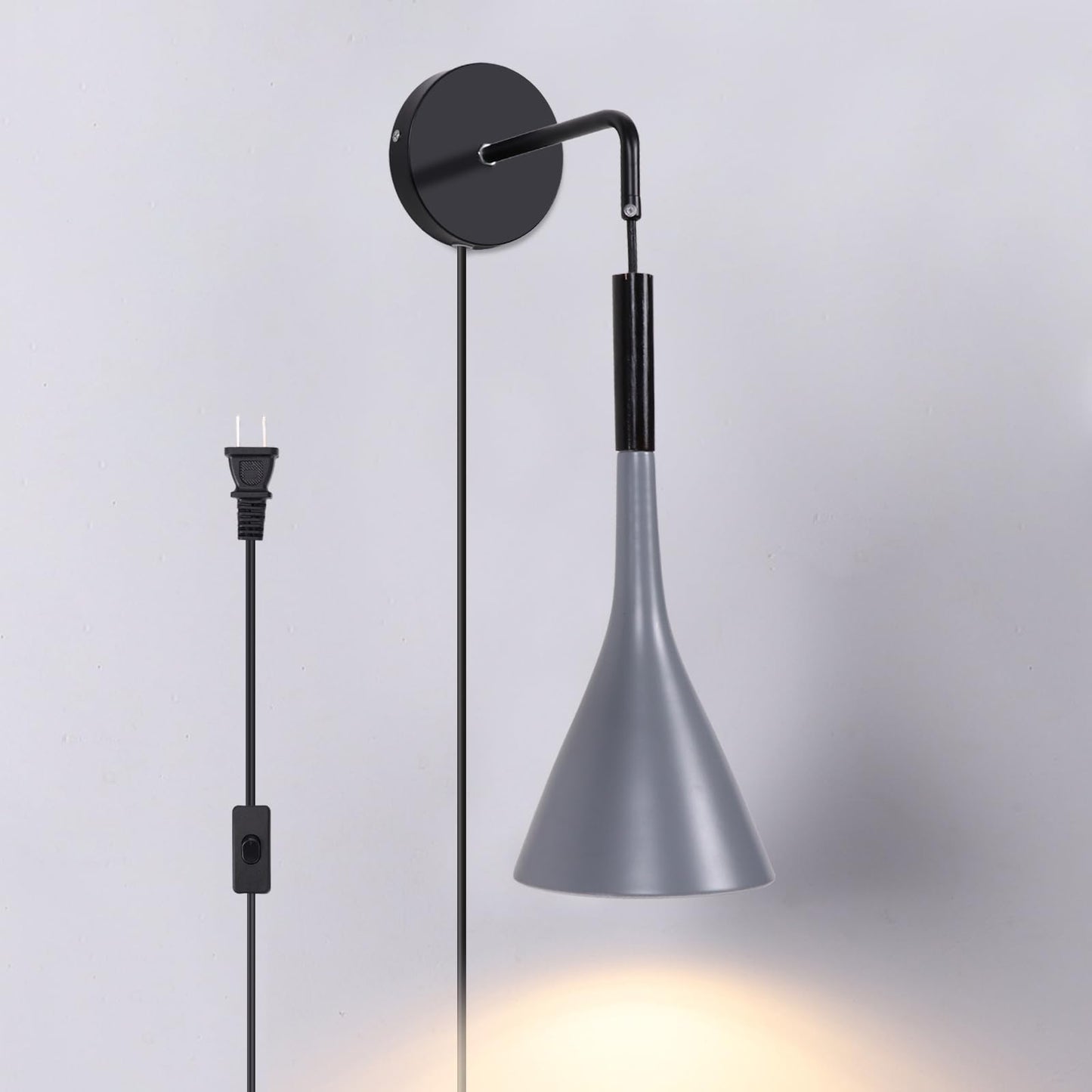 Kawell Plug in Wall Lamp with Cord Modern Hanging Wall Light Fixture Indoor Hardwired Wall Sconce Adjustable Hanging Height for Bedside Living Room Study, Grey
