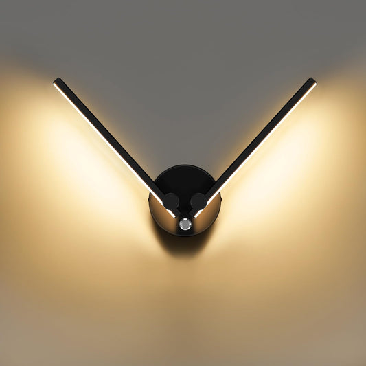 Kawell 10W Modern LED Wall Light with Switch Indoor LED Wall Sconce Hardwired LED Wall Lamp Bar with 300° Rotatable Lamp Arms for Living Room Background Wall Bedroom Hallway Aisle, Black 3000K