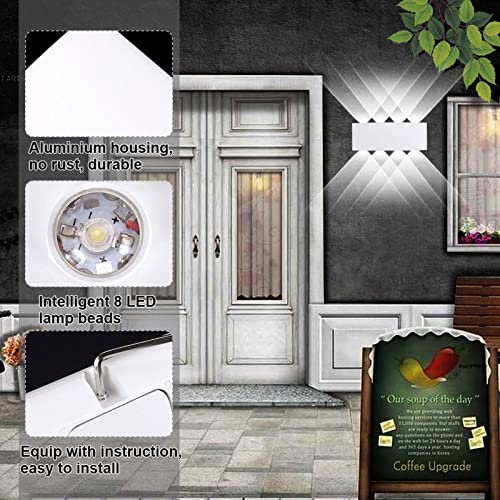 Kawell 8W Waterproof Modern Wall Light LED Wall Lamp Aluminum LED Wall Sconce Up Down Indoor Outdoor for Bathroom Bedroom Hallway Porch Corridor Hotel Doorway Garden Pathway, White 6000K
