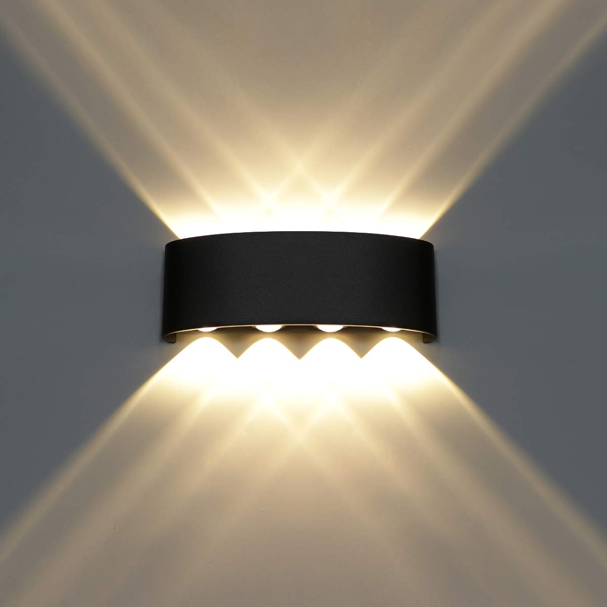 Kawell 8W Waterproof Modern Wall Light LED Wall Lamp Aluminum LED Wall Sconce Up Down Indoor Outdoor for Bathroom Bedroom Hallway Porch Corridor Hotel Doorway Garden Pathway, Black 3000K