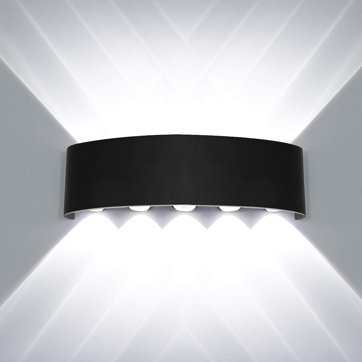 Kawell 10W Waterproof Modern Wall Sconces LED Wall Light Up Down Aluminum Wall Lamp LED Indoor Outdoor for Bedroom Living Room Bathroom Porch Stairs Hotels Garden Pathway, Black 6000K