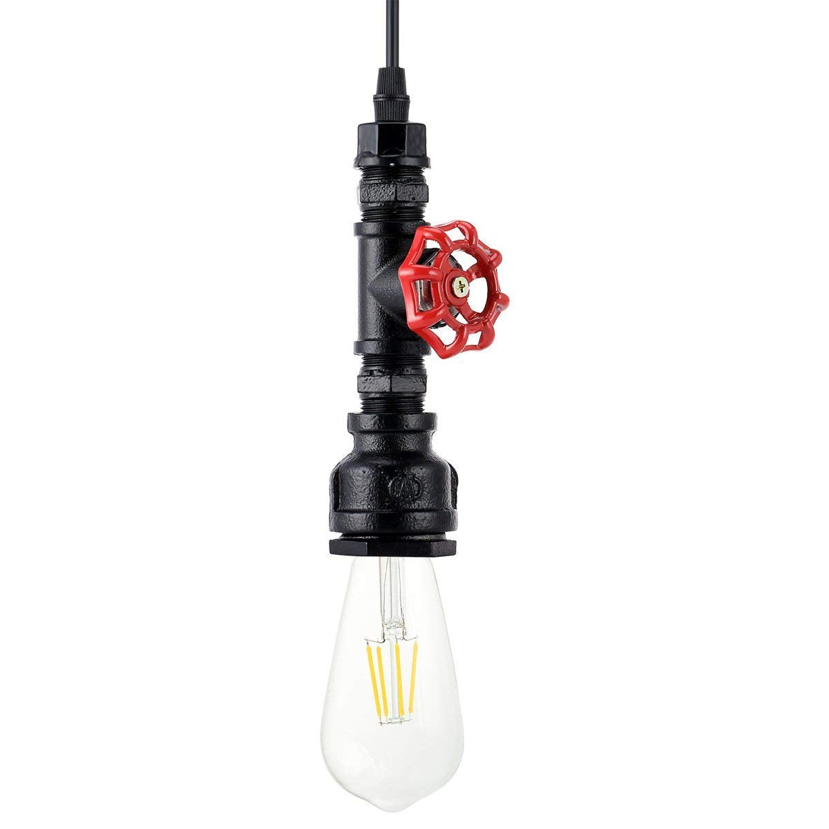 Kawell Vintage Pendant Light Fixtures Industrial Retro Ceiling Chandelier Creative Water Pipe Hanging Light Fixtures Art Deco Iron E26 60W Max for Bedroom Cafe Bar Restaurant Kitchen, Black Color