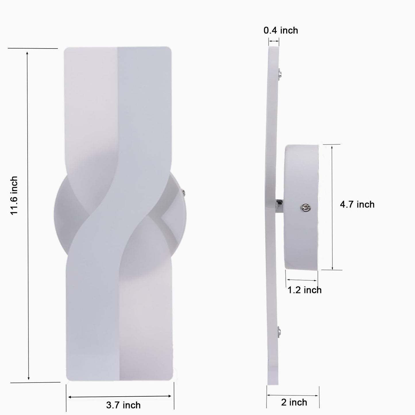 Kawell 12W Minimalist Wall Light 1%-100% Dimming Modern Wall Sconce Hardwired Indoor Square LED Lamp for Bedside, Hallway, Study, Kitchen, White 6000K