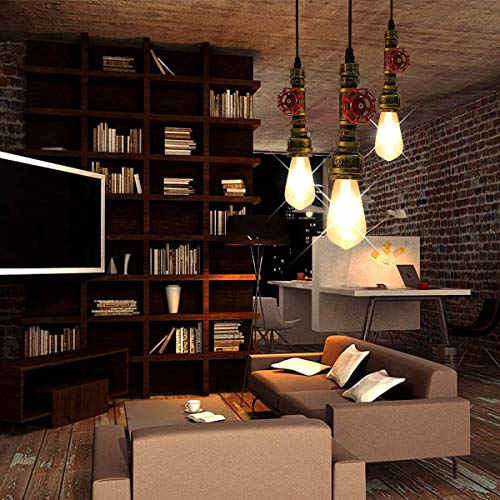 Kawell Vintage Pendant Light Fixtures Industrial Retro Ceiling Chandelier Creative Water Pipe Hanging Light Fixtures Art Deco Iron E26 60W Max for Bedroom Cafe Bar Restaurant Kitchen, Bronze Color