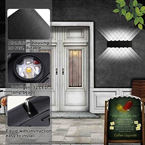 Kawell 12W Waterproof Modern Wall Light LED Wall Lamp Aluminum LED Wall Sconce Up Down Indoor Outdoor for Bedroom Bathroom Hallway Porch Corridor Hotel Doorway Garden Pathway, Black 6000K