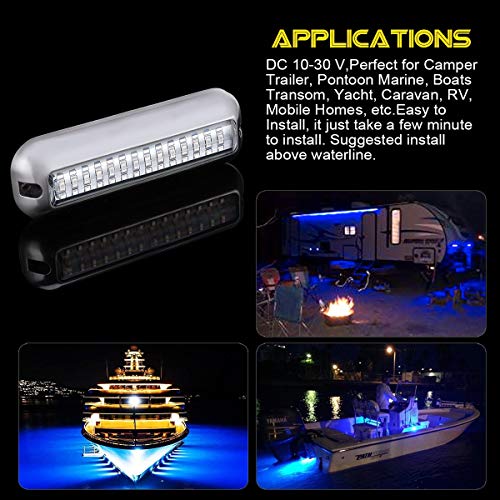 Kawell 42 LED Boat Lights Waterproof IP68 Stainless Steel Underwater Pontoon Marine Light Stern Boat Navigation Lights Drain Fish Boat Transom Lights(Blue 2pcs)