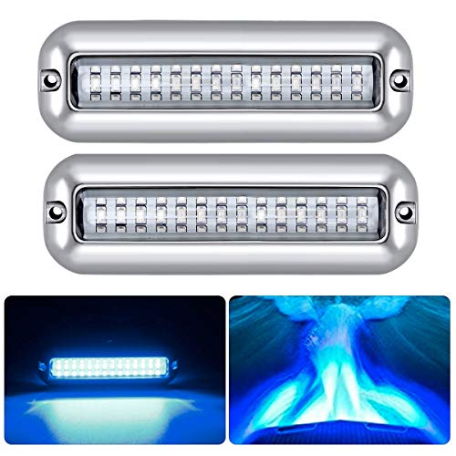 Kawell 42 LED Boat Lights Waterproof IP68 Stainless Steel Underwater Pontoon Marine Light Stern Boat Navigation Lights Drain Fish Boat Transom Lights(Blue 2pcs)