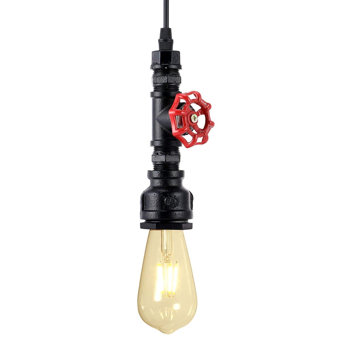Kawell Vintage Pendant Light Fixtures Industrial Retro Ceiling Chandelier Creative Water Pipe Hanging Light Fixtures Art Deco Iron E26 60W Max for Bedroom Cafe Bar Restaurant Kitchen, Black Color