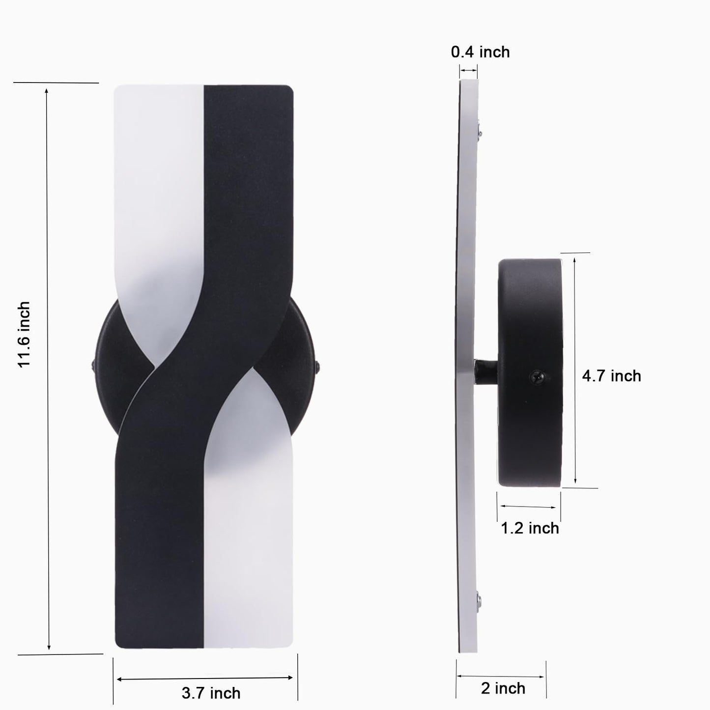Kawell 12W Minimalist LED Wall Light 1%-100% Dimming Modern LED Wall Sconce Hardwired Indoor LED Wall Lamp Square for Bedside Hallway Study Kitchen, Black 6000K