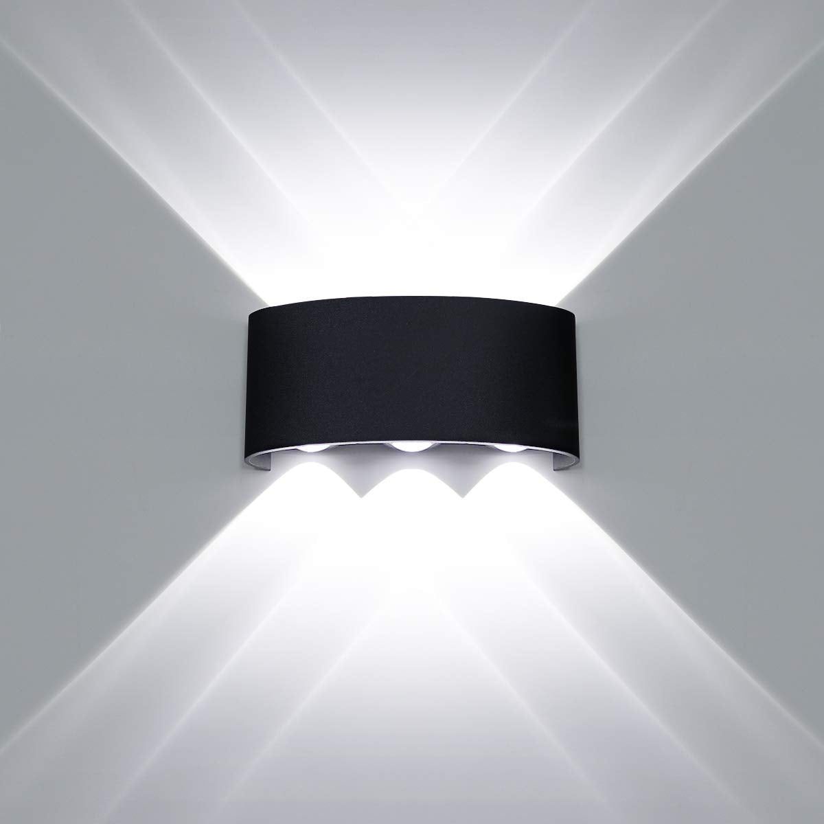 Kawell 6W Waterproof Modern Wall Sconces LED Wall Light Up Down Aluminum Wall Lamp LED Indoor Outdoor for Bathroom Bedroom Living Room Porch Stairs Hotels Garden Pathway, Black 6000K