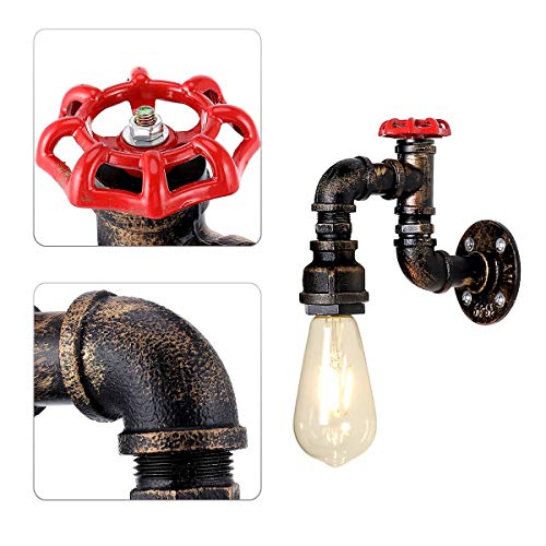 Kawell Vintage Wall Light Fixtures Industrial Retro Wall Sconce Light Creative Water Pipe Wall Lamp Iron Art E26 60W Max for Bedroom Kitchen Restaurant Loft Cafe Bar Hallway