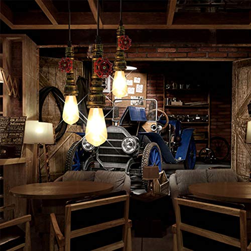 Kawell Vintage Pendant Light Fixtures Industrial Retro Ceiling Chandelier Creative Water Pipe Hanging Light Fixtures Art Deco Iron E26 60W Max for Bedroom Cafe Bar Restaurant Kitchen, Bronze Color