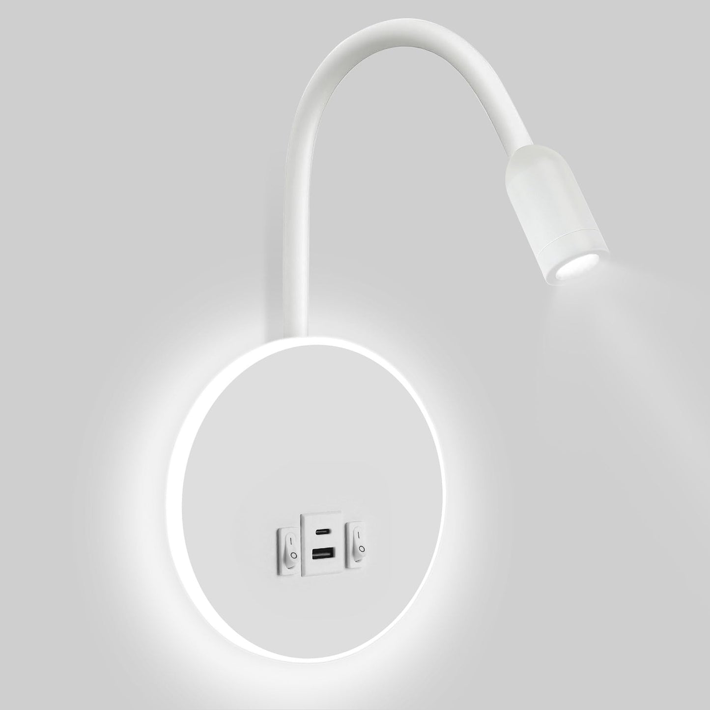Kawell Modern LED Wall Sconce with Switch Swivel Bedside Reading Spotlight Hardwired 9W+3W LED Wall Light with USB & Type-C Ports Indoor for Bedroom Study Living Room, White