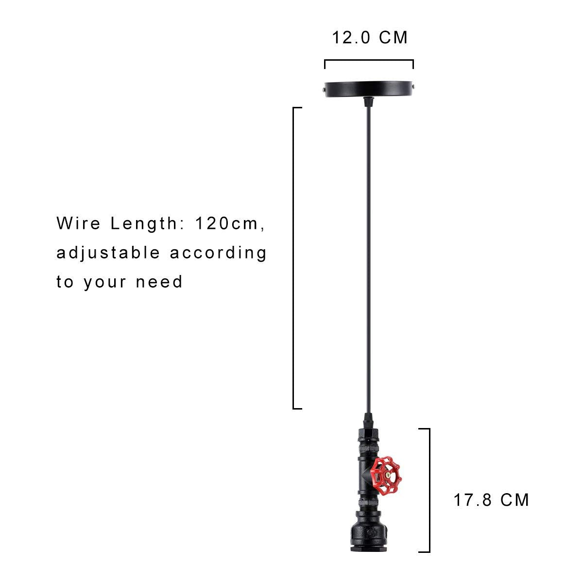 Kawell Vintage Pendant Light Fixtures Industrial Retro Ceiling Chandelier Creative Water Pipe Hanging Light Fixtures Art Deco Iron E26 60W Max for Bedroom Cafe Bar Restaurant Kitchen, Black Color