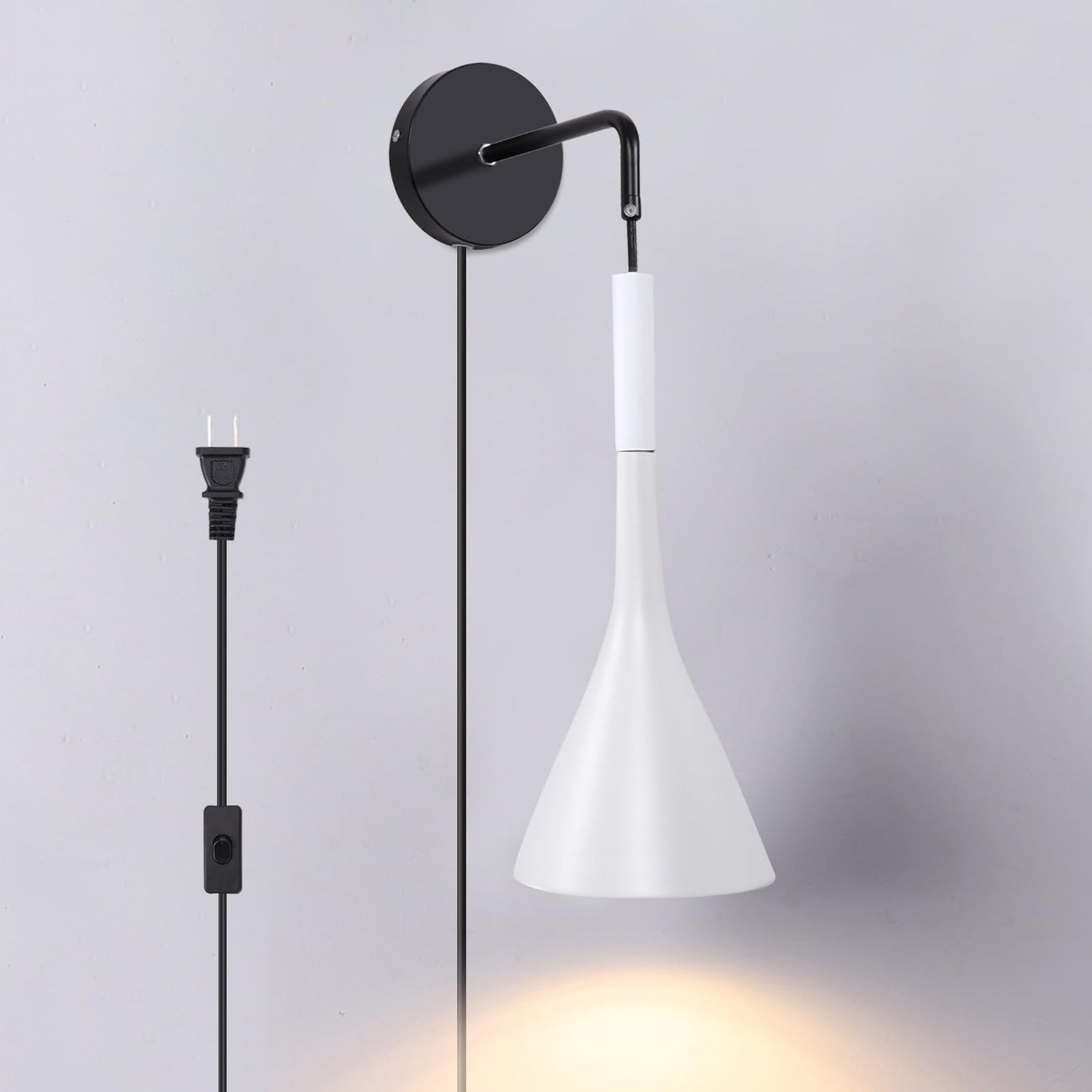 Kawell Plug in Wall Lamp with Cord Modern Hanging Wall Light Fixture Indoor Hardwired Wall Sconce Adjustable Hanging Height for Bedside Living Room Study, White