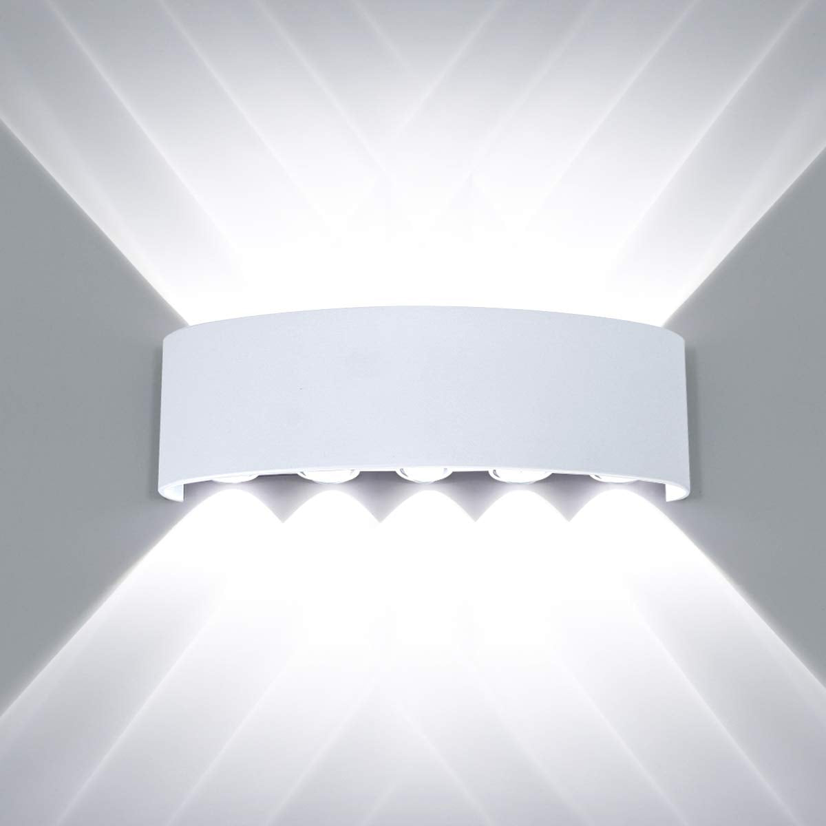 Kawell 10W Waterproof Modern Wall Sconces LED Wall Light Up Down Aluminum Wall Lamp LED Indoor Outdoor for Bedroom Living Room Bathroom Porch Stairs Hotels Garden Pathway, White 6000K