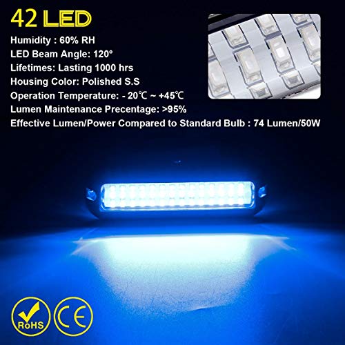 Kawell 42 LED Boat Lights Waterproof IP68 Stainless Steel Underwater Pontoon Marine Light Stern Boat Navigation Lights Drain Fish Boat Transom Lights(Blue 2pcs)