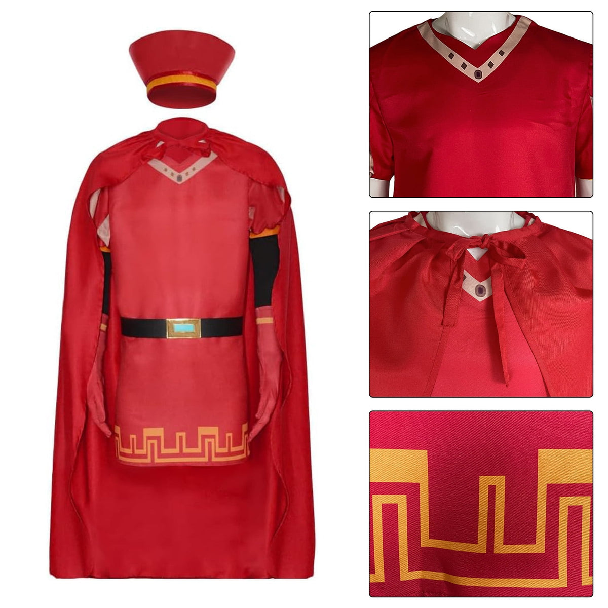 KAWELL Unisex Adult King Farquaad Cosplay Costume Outfits Halloween Classic Role Farquaad Costume Red Cape Cloak Cap Suit