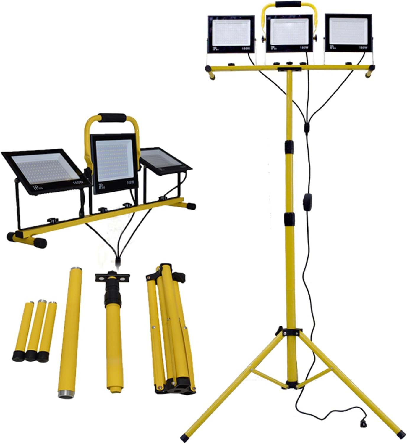 KAWELL 30000LM Industrial LED Work Light with Stand Waterproof LED Hanging Work Lights with 16.4Ft Cord Portable Adjustable Job Site Lighting Indoor Outdoor for Workshop Garage Warehouse Camp, 6500K