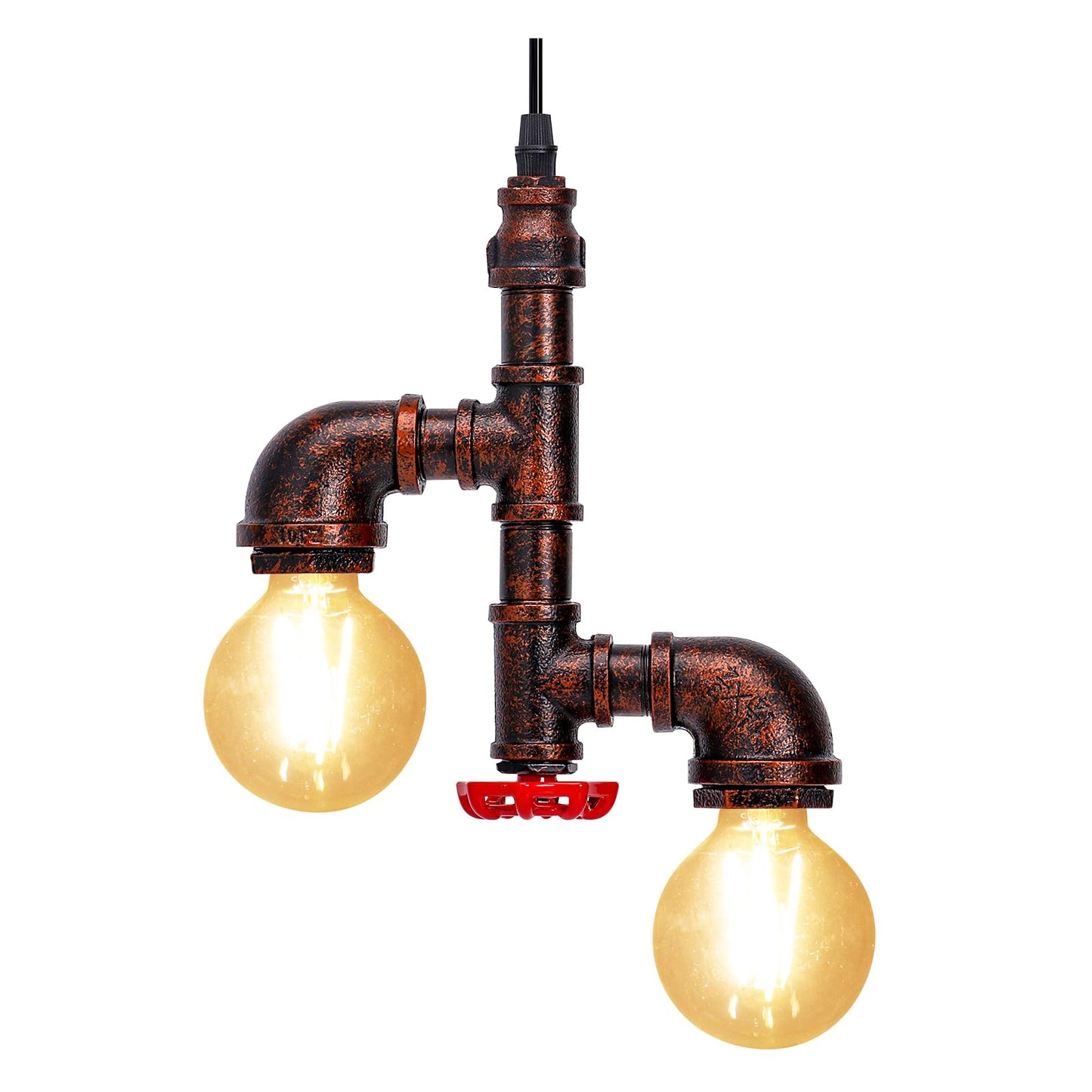 Kawell Vintage Pendant Light Fixtures Industrial Retro Ceiling Chandelier Creative Water Pipe Hanging Light Fixtures Art Deco Iron E26 60W Max for Bedroom Cafe Bar Restaurant Kitchen, Rust Color