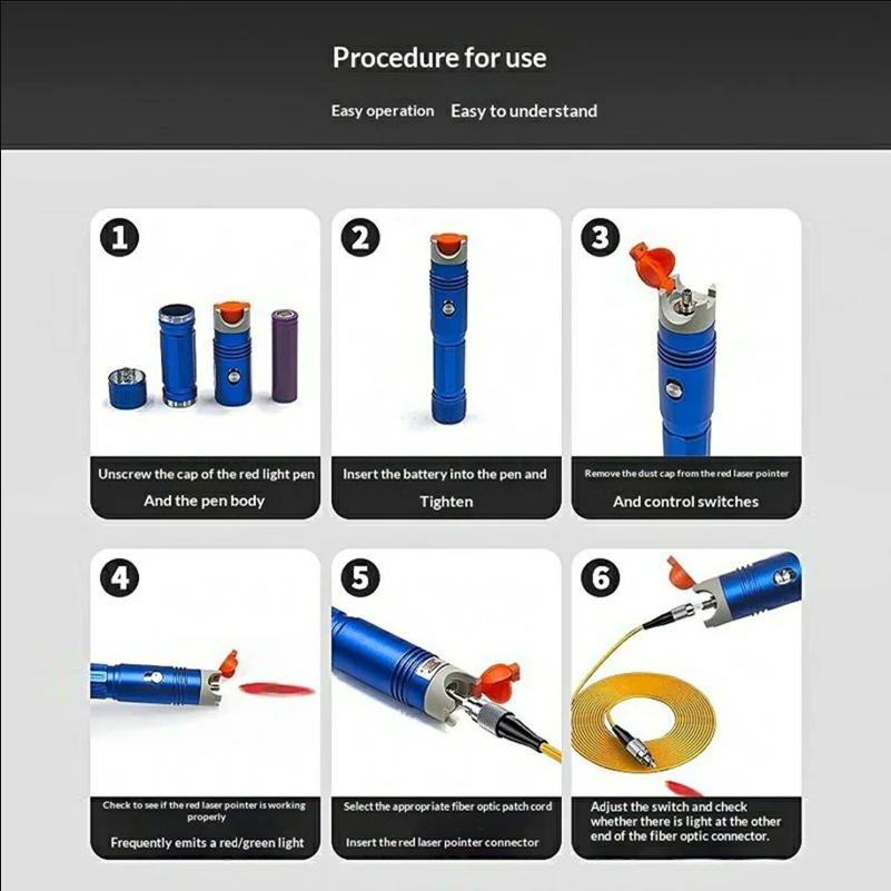 L414 650nm Visual Fault Locator Tool Set 18650 Rechargeable Fiber Optic Tester with Simplex Patch Cord Fiber Coupler - scene 2
